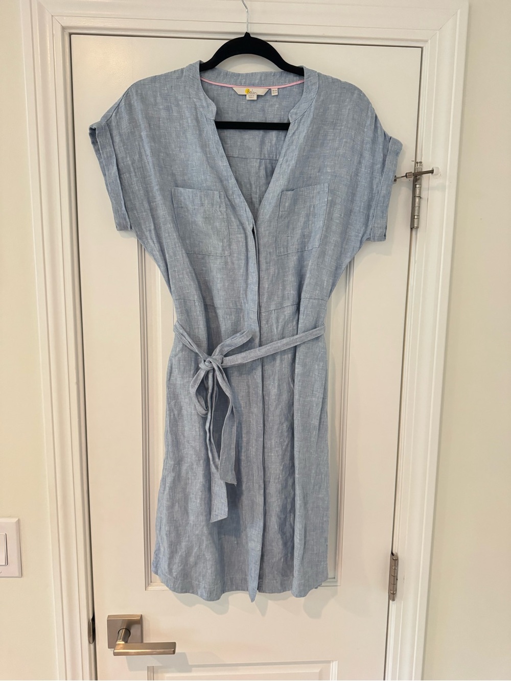 Boden 100% Light Blue Linen Tie-Waist Dress, Size 4L